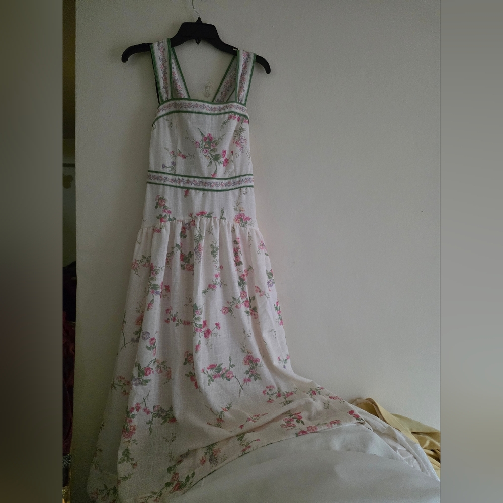 H&M Lovely Long FLORAL Back Tie-detail Midi Dress Floral Cream Floral BNWT - Picture 12 of 16